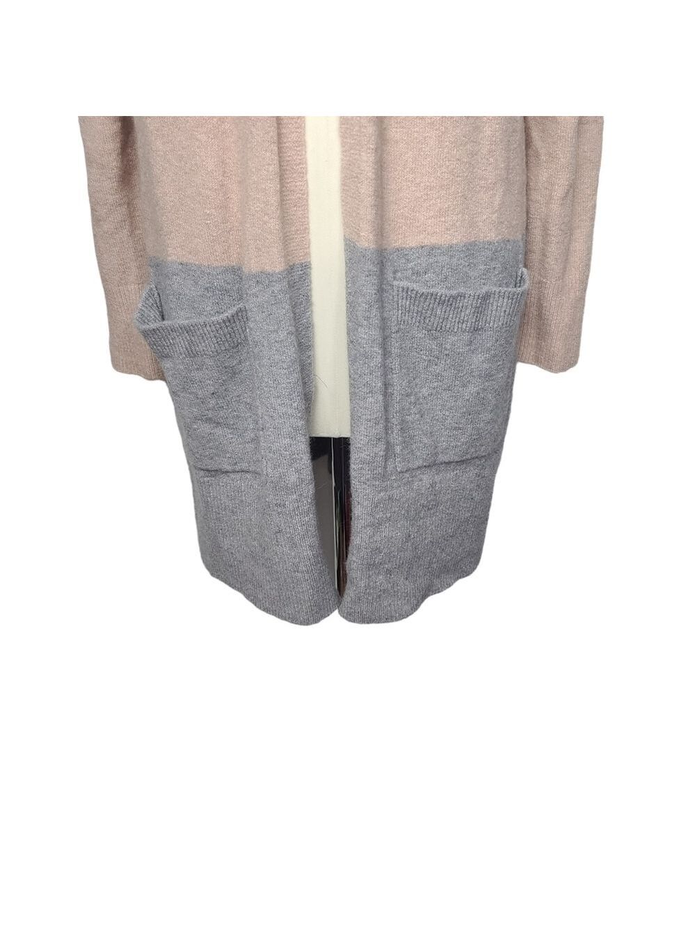 Madewell Kent Colorblock Light Pink & Grey Merino Alpaca Open Cardigan S - Picture 3 of 10